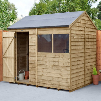Forest Garden Overlap 8X6 Ft Reverse Apex Wooden Pressure Treated Shed With Floor & 2 Windows - Assembly Service Included
