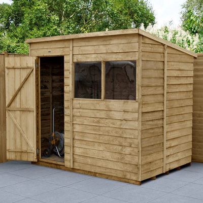 Forest Garden Overlap 7X5 Ft Pent Wooden Pressure Treated Shed With Floor & 2 Windows
