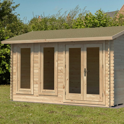 Forest Garden Chiltern 4X3 Ft Toughened Glass With Double Door Pent Solid Wood Cabin