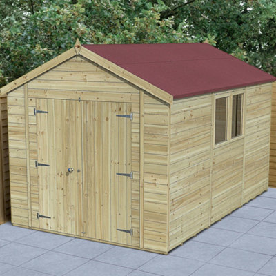 Forest Garden Timberdale Tongue & Groove 12X8 Ft Apex Wooden Pressure Treated 2 Door Shed With Floor (Base Included)