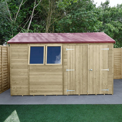Forest Garden Timberdale Tongue & Groove 12X8 Ft Reverse Apex Wooden Pressure Treated 2 Door Shed With Floor