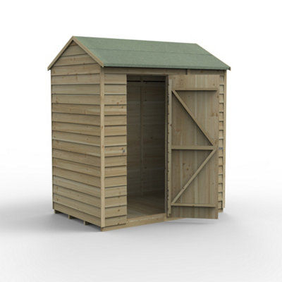 Forest Garden Overlap 6X4 Ft Reverse Apex Wooden Pressure Treated Shed With Floor - Assembly Service Included