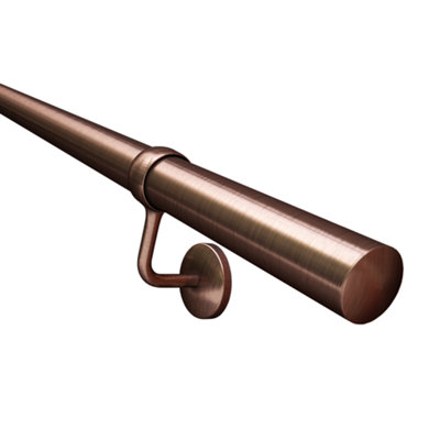 Rothley Antique Copper Steel Rounded Handrail Kit, (L)2.4M