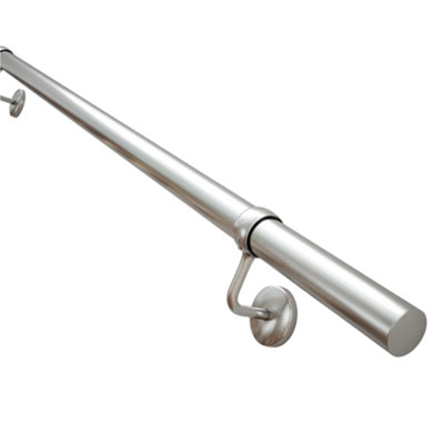 Rothley Brushed Silver Steel Rounded Handrail Kit, (L)2.4M