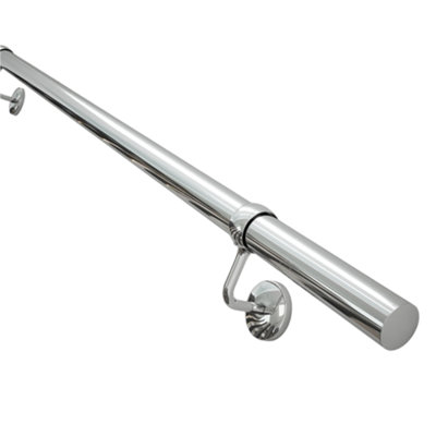 Rothley Polished Silver Steel Rounded Handrail Kit, (L)2.4M