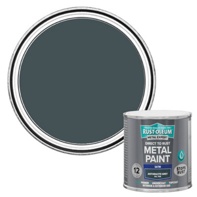 Rust-Oleum Metal Expert Anthracite Satin Topcoat Paint, 250Ml Tin