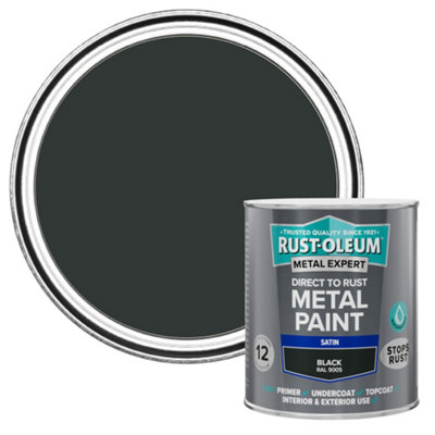 Rust-Oleum Metal Expert Black Satin Topcoat Paint, 750Ml Tin