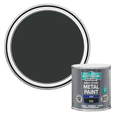 Rust-Oleum Metal Expert Black Satin Topcoat Paint, 250Ml Tin