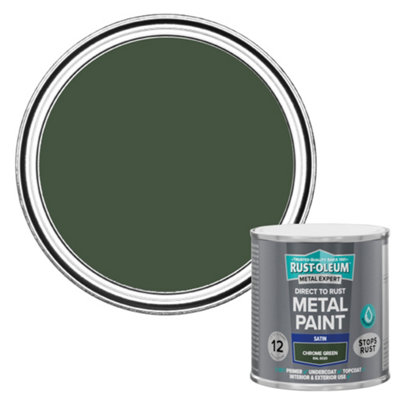 Rust-Oleum Metal Expert Chrome Green Satin Topcoat Paint, 250Ml Tin