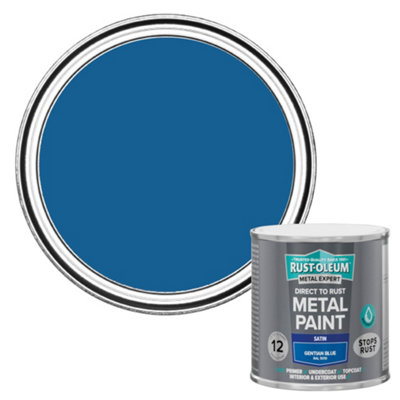 Rust-Oleum Metal Expert Gentian Blue Satin Topcoat Paint, 250Ml Tin