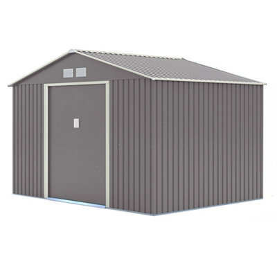 Rowlinson Trentvale 10X8 Ft Apex Light Grey Metal 2 Door Shed