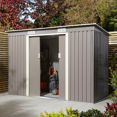 Rowlinson Trentvale 8X4 Ft Pent Light Grey Metal 2 Door Shed
