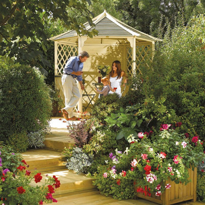 Rowlinson Gainsborough Natural Hexagonal Gazebo, (W)3M (D)2.6M - Assembly Service Included