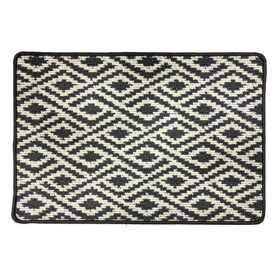 Primeur Grey & White Diamond Line Rectangular Door Mat, 85Cm X 57Cm