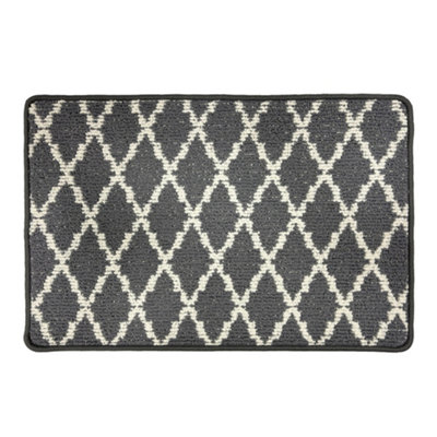 Primeur Grey & White Diamond Trellis Rectangular Door Mat, 85Cm X 57Cm