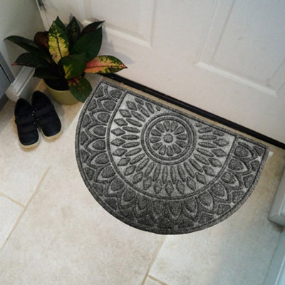 Primeur Grey Mandala Half Moon Door Mat, 40Cm X 60Cm