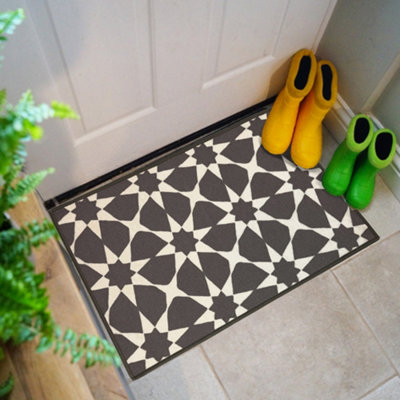 Primeur Grey Geometric Rectangular Door Mat, 57Cm X 90Cm