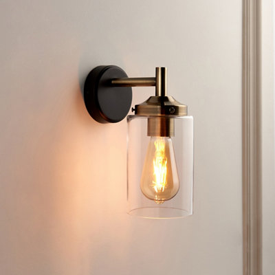 B&Q Edinburgh Matt Black Antique Brass Effect Wired Wall Light
