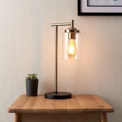B&Q Edinburgh Matt Black Antique Brass Effect Table Lamp