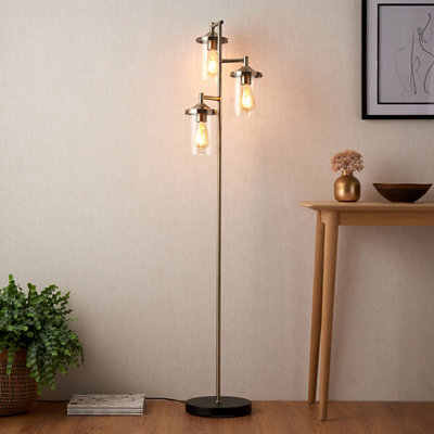 B&Q Edinburgh Matt Black Antique Brass Effect Floor Light