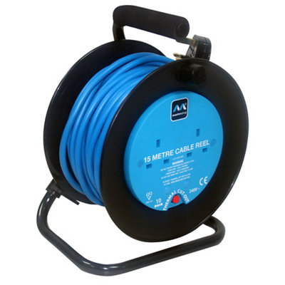 Masterplug 2 Socket Black & Blue Cable Reel, 15M