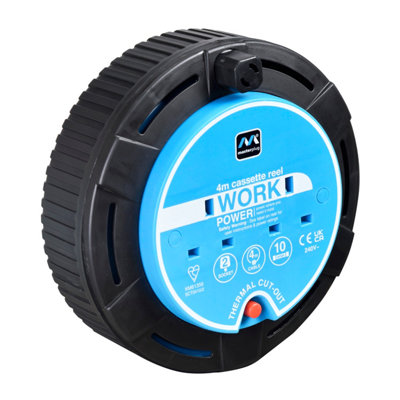 Masterplug 2 Socket Black Cable Reel, 4M