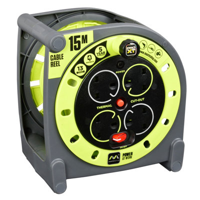 Masterplug 4 Socket Grey & Green Indoor & Outdoor Cable Reel, 15M