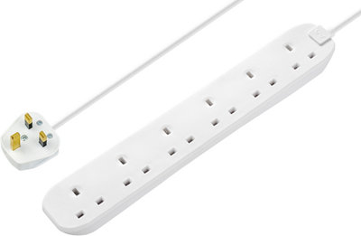 Masterplug Bsg1n-Bd 6 Socket 13A White Extension Lead, 1M