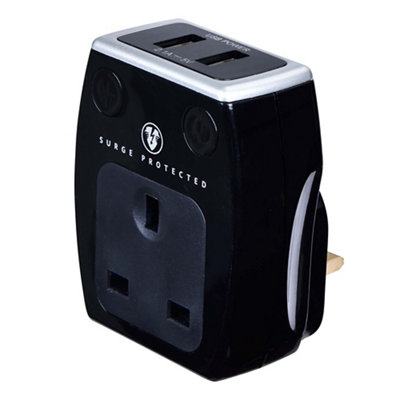 Masterplug 13A Surge Protection Socket Adaptor Black
