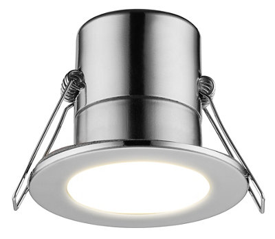 Luceco Eco Silver Chrome Effect Fixed Led Fire-Rated Warm White Downlight 5W Ip65