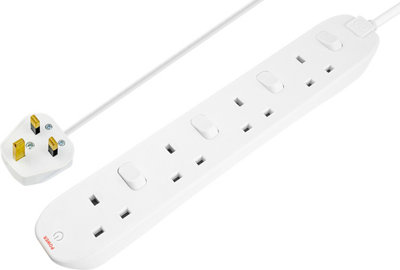 Masterplug Swc4210n-Bd 4 Socket 13A Switched White Extension Lead, 2M