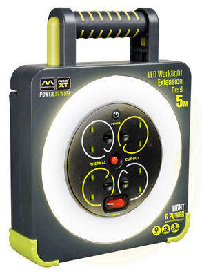 Masterplug Worklight 4 Socket 13A Switched Grey & Green Extension Lead, 5M