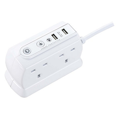 Masterplug Surge White 4 Socket Extension Lead With Usb, 2M