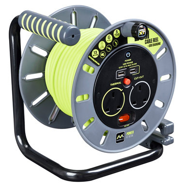 Masterplug 2 Socket Cable Reel With Usbs, 20M