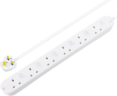 Masterplug Swc62n-Bd 6 Socket 13A Switched White Extension Lead, 2M