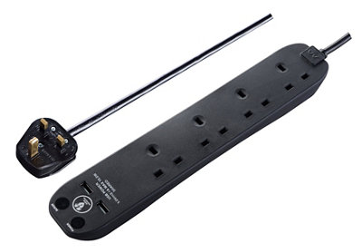 Masterplug Surge Black 13A 4 Socket Extension Lead With Usb, 1M