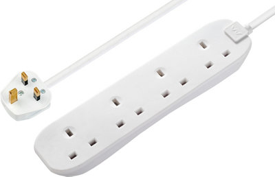 Masterplug Bfg3n-Bd 4 Socket 13A White Extension Lead, 3M