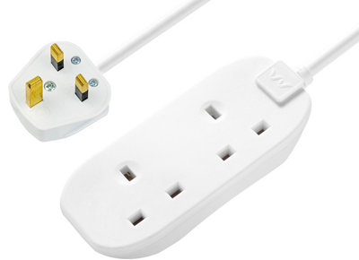 Masterplug Btg3n-Bd 2 Socket 13A White Extension Lead, 3M