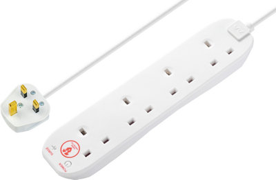 Masterplug Srg4210n-Bd 4 Socket 13A Surge Protected White Extension Lead, 2M