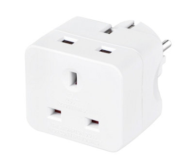 Masterplug 13A White Uk To Eu Travel Adaptor