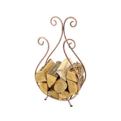 Slemcka Traditional Antique Copper Effect Steel Log Basket (H)660Mm (D)180Mm