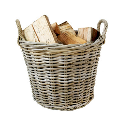 Slemcka Mansion Contemporary Natural Wicker Log Basket (H)380Mm (D)400Mm