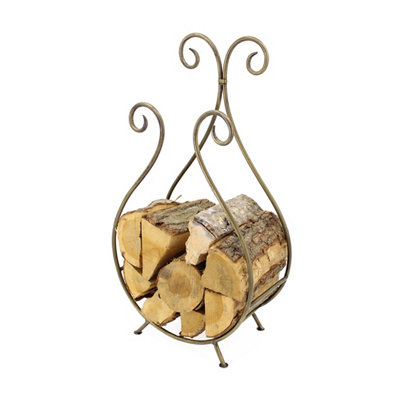 Slemcka Traditional Antique Brass Effect Steel Log Basket (H)660Mm (D)180Mm