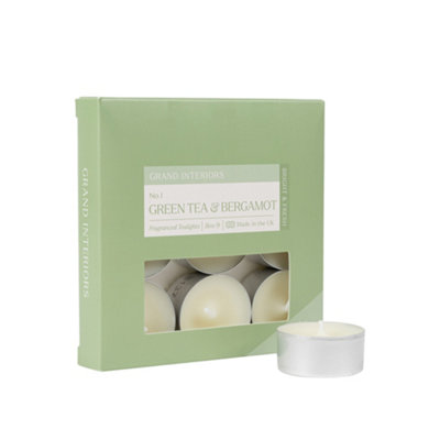 Wax Lyrical Green Tea & Bergamot Small Tea Lights, Pack Of 9