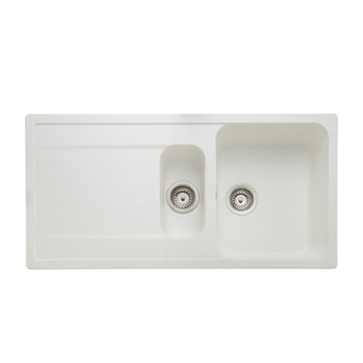 Rangemaster Loa Artic White Granite Composite 1.5 Bowl Kitchen Sink 500Mm X 1000Mm