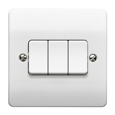 Mk K4873 Whis3 10A 2 Way 3 Gang Light Switch Gloss White