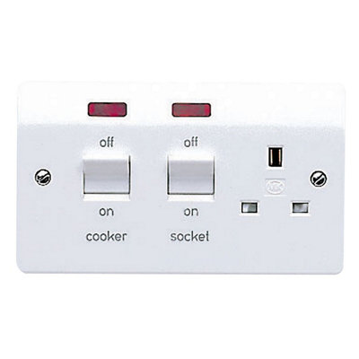 Mk Gloss White Raised Slim Cooker Switch & Socket With Neon