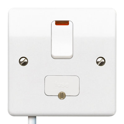 Mk 13A 1 Gang Raised Slim Profile Switched Neon Indicator Fused Connection Unit Gloss White