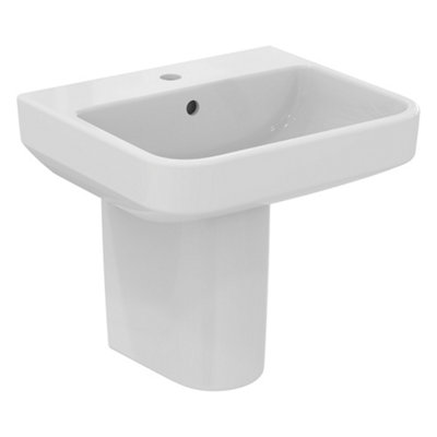 Ideal Standard I.life B Gloss White Rectangular Wall-Mounted Semi-Pedestal Basin (H)48.5Cm (W)50Cm