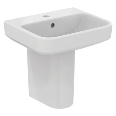 Ideal Standard I.life B Gloss White Rectangular Wall-Mounted Semi-Pedestal Basin (H)46.5Cm (W)45Cm